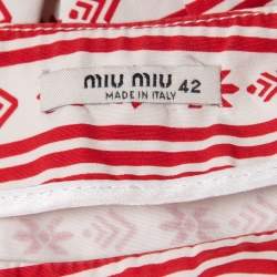 Pre Owned Miu Miu White & Red Printed Cotton Sleeveless Midi Dress M