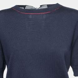 Miu Miu Navy Blue Knit Lace Bow Back Detail Sweater Top S