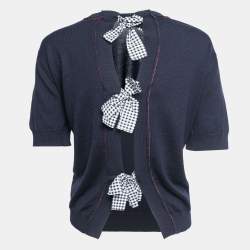 Miu Miu Navy Blue Knit Lace Bow Back Detail Sweater Top S