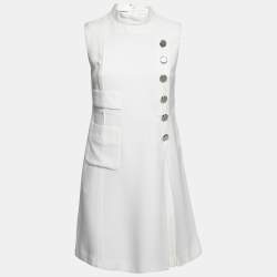 Miu Miu White Crepe Button Embellished Sleeveless Mini Dress S