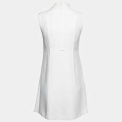 Miu Miu White Crepe Button Embellished Sleeveless Mini Dress S