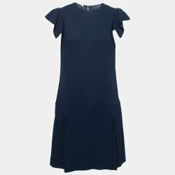 Miu Miu Navy Blue Crepe Ruffle Sleeve Short Dress M