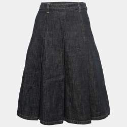 Miu Miu Dark Blue Denim Pleated Knee-Length Skirt M
