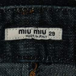 Miu Miu Dark Blue Denim Pleated Knee-Length Skirt M