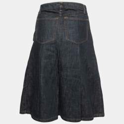 Miu Miu Dark Blue Denim Pleated Knee-Length Skirt M