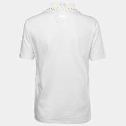 Pre Owned Miu Miu White Cotton Studded Collar T-Shirt L