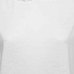 Pre Owned Miu Miu White Cotton Studded Collar T-Shirt L