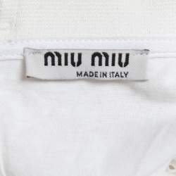 Pre Owned Miu Miu White Cotton Studded Collar T-Shirt L