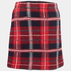 Miu Miu Red/Navy Blue Patterned Wool Knit Mini Skirt M