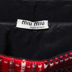 Miu Miu Red/Navy Blue Patterned Wool Knit Mini Skirt M