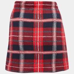 Miu Miu Red/Navy Blue Patterned Wool Knit Mini Skirt M