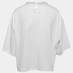 Miu Miu White Cotton Rhinestone Embellished T-Shirt M