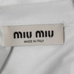 Miu Miu White Cotton Rhinestone Embellished T-Shirt M