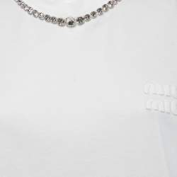 Miu Miu White Cotton Rhinestone Embellished T-Shirt M