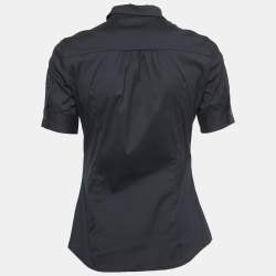 Miu Miu Black Cotton Blend Half Sleeve Button Front Shirt S