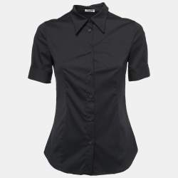 Miu Miu Black Cotton Blend Half Sleeve Button Front Shirt S