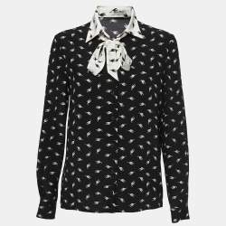 Miu Miu Black All Over Cat Print Crepe Button Front Full Sleeve Shirt M