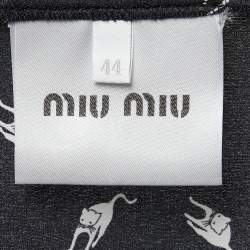 Miu Miu Black All Over Cat Print Crepe Button Front Full Sleeve Shirt M