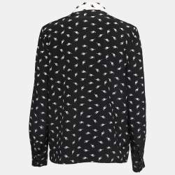 Miu Miu Black All Over Cat Print Crepe Button Front Full Sleeve Shirt M