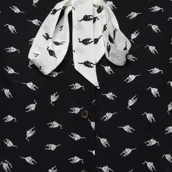 Miu Miu Black All Over Cat Print Crepe Button Front Full Sleeve Shirt M