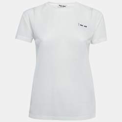 Miu Miu White Synthetic Crew Neck Short Sleeve T-Shirt M