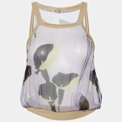 Miu Miu Purple Printed Silk & Knit Top M