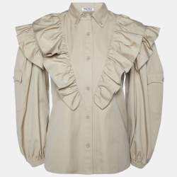 Miu Miu Brown Cotton Ruffled Button Front Shirt XS