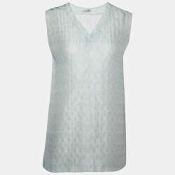 Miu Miu Blue Patterned Lurex Silk Blend Sleeveless Top L