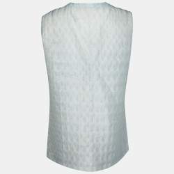 Miu Miu Blue Patterned Lurex Silk Blend Sleeveless Top L