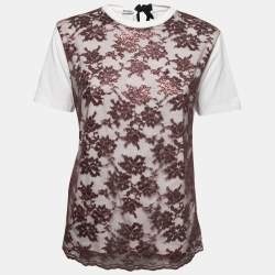 Miu Miu White Cotton Knit Lace Detail T-Shirt L