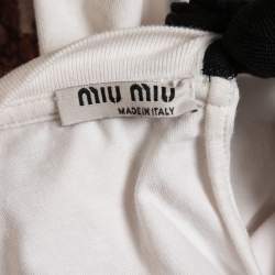 Miu Miu White Cotton Knit Lace Detail T-Shirt L