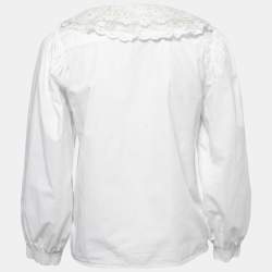 Pre Owned Miu Miu White Cotton & Lace Collar Detail Shirt S