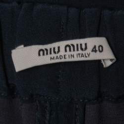 Miu Miu Navy Blue Crepe Embellished Cropped Trousers S