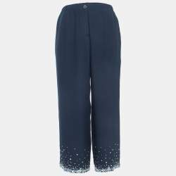 Miu Miu Navy Blue Crepe Embellished Cropped Trousers S