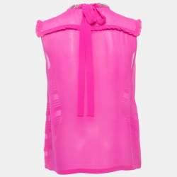 Miu Miu Pink Silk Embellished Pleated Top S