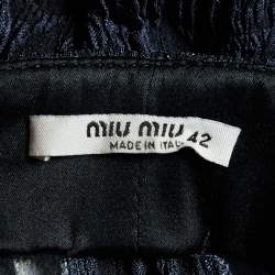 Miu Miu Navy Blue Bird Printed Silk Jacquard Pants M