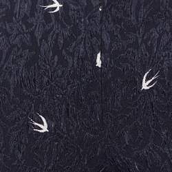 Miu Miu Navy Blue Bird Printed Silk Jacquard Pants M