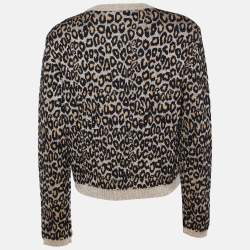 Miu Miu Beige Leopard Lurex Knit Button Front Cropped Cardigan M