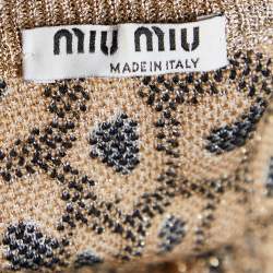 Miu Miu Beige Leopard Lurex Knit Button Front Cropped Cardigan M
