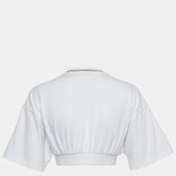 Miu Miu White Cotton Logo Patch Crop T-Shirt XS