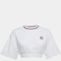 Miu Miu White Cotton Logo Patch Crop T-Shirt XS