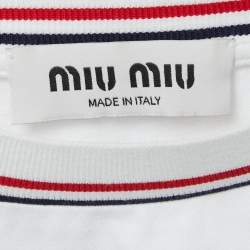 Miu Miu White Cotton Logo Patch Crop T-Shirt XS
