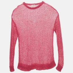 Miu Miu Pink Sequin Embellished Open Knit Sweater M