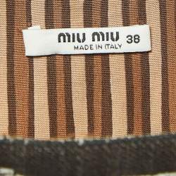 Pre Owned Miu Miu Brown Striped Cotton Embellished Low Neck Mini Dress S