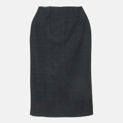 Miu Miu Grey Plaid Check Wool Blend Pencil Skirt XS