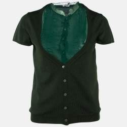 Miu Miu Green Silk & Wool Knit Ruffled Button Front Top M
