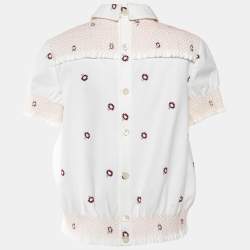 Miu Miu White Floral Print Cotton Smocked Top M