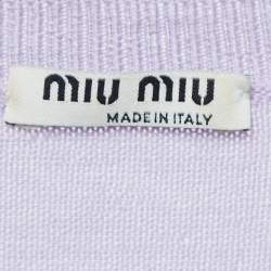Miu Miu Purple Eyelet Knit Wool Short Sleeve Top L