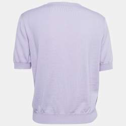 Miu Miu Purple Eyelet Knit Wool Short Sleeve Top L