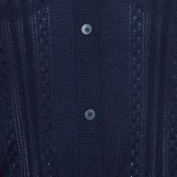 Pre Owned Miu Miu Navy Blue Eyelet Knit Cashmere Embellished Collar Cardigan S